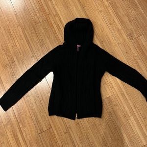 Black cable knit 100% cashmere sweater hoodie